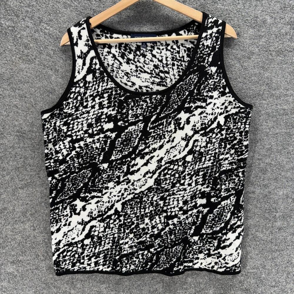Jones New York Knit Top Women 1X Plus Black Animal Print Sleeveless Wide Strap